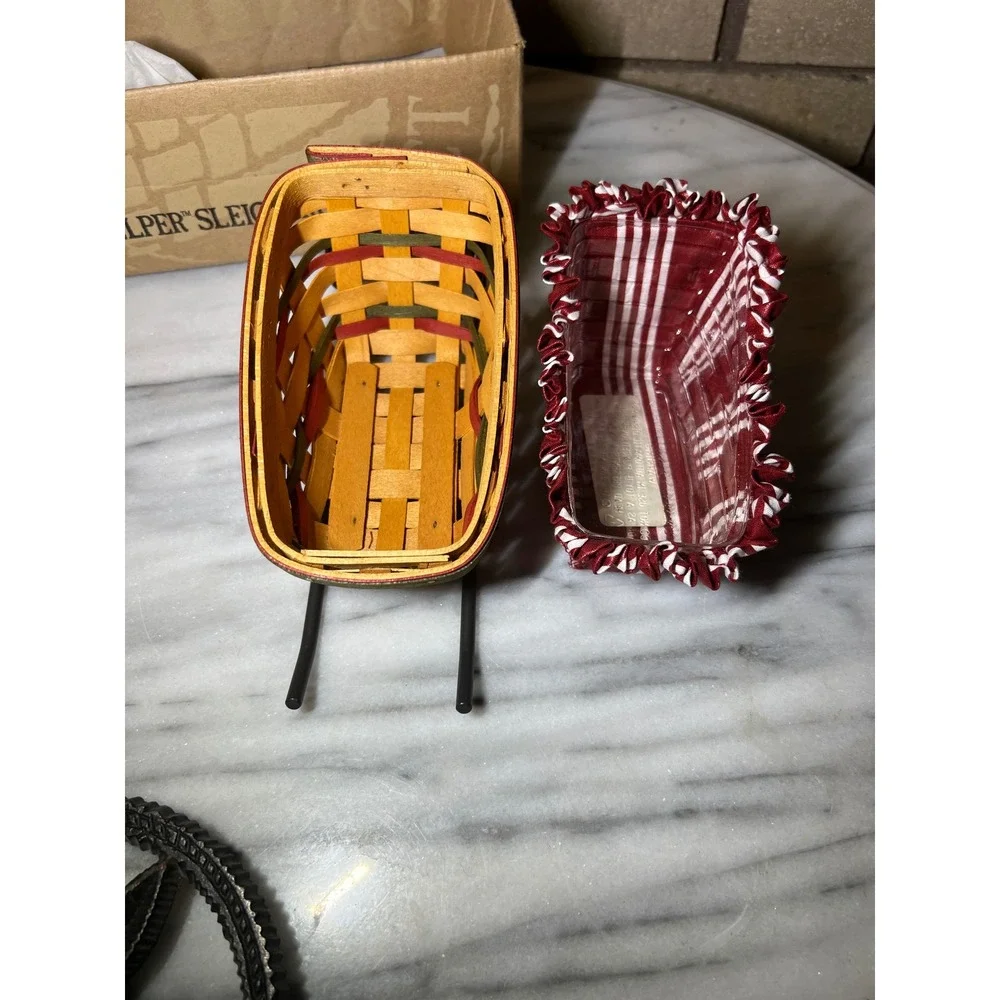 Longaberger Santas Helper Sleigh Basket 1999 Red Green Wrought Iron Runners Box